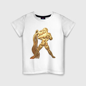 Детская футболка хлопок с принтом Водолей в Новосибирске, 100% хлопок | круглый вырез горловины, полуприлегающий силуэт, длина до линии бедер | aquarius | zodiac signs | водолей | знаки зодиака | золотой рисунок