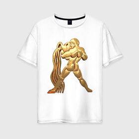 Женская футболка хлопок Oversize с принтом Водолей в Новосибирске, 100% хлопок | свободный крой, круглый ворот, спущенный рукав, длина до линии бедер
 | aquarius | zodiac signs | водолей | знаки зодиака | золотой рисунок
