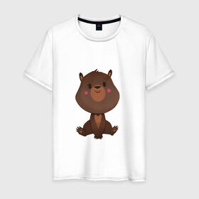 Мужская футболка хлопок с принтом Медвежонок в Новосибирске, 100% хлопок | прямой крой, круглый вырез горловины, длина до линии бедер, слегка спущенное плечо. | косолапый | медведь | мишка | мишутка | парные