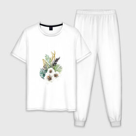 Мужская пижама хлопок с принтом Алоха в Новосибирске, 100% хлопок | брюки и футболка прямого кроя, без карманов, на брюках мягкая резинка на поясе и по низу штанин
 | девушке | любовь | пляж | цветы