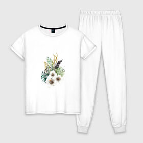 Женская пижама хлопок с принтом Алоха в Новосибирске, 100% хлопок | брюки и футболка прямого кроя, без карманов, на брюках мягкая резинка на поясе и по низу штанин | девушке | любовь | пляж | цветы