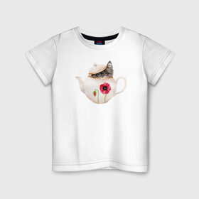Детская футболка хлопок с принтом Шкодливый коть в Новосибирске, 100% хлопок | круглый вырез горловины, полуприлегающий силуэт, длина до линии бедер | кот | мурчало | подосатый | чайник | шкода