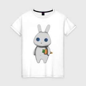 Женская футболка хлопок с принтом зайка в Новосибирске, 100% хлопок | прямой крой, круглый вырез горловины, длина до линии бедер, слегка спущенное плечо | hare | заяц | игрушка | кролик | морковь