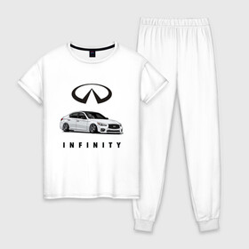 Женская пижама хлопок с принтом Infinfity Car в Новосибирске, 100% хлопок | брюки и футболка прямого кроя, без карманов, на брюках мягкая резинка на поясе и по низу штанин | Тематика изображения на принте: car | infinity | автомобиль | инфинити | тачка | финик