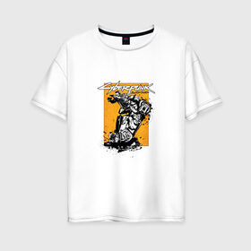 Женская футболка хлопок Oversize с принтом Cyberpunk 2077 в Новосибирске, 100% хлопок | свободный крой, круглый ворот, спущенный рукав, длина до линии бедер
 | cyberpunk 2077 | игра | киберпанк 2077 | мотоцикл | оружие | персонаж