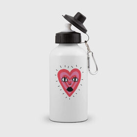 Бутылка спортивная с принтом Сердце в Новосибирске, металл | емкость — 500 мл, в комплекте две пластиковые крышки и карабин для крепления | Тематика изображения на принте: heart. love | pink | red | красный | любовь | розовый | сердце | черный