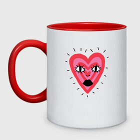 Кружка двухцветная с принтом Сердце в Новосибирске, керамика | объем — 330 мл, диаметр — 80 мм. Цветная ручка и кайма сверху, в некоторых цветах — вся внутренняя часть | Тематика изображения на принте: heart. love | pink | red | красный | любовь | розовый | сердце | черный