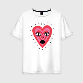 Женская футболка хлопок Oversize с принтом Сердце в Новосибирске, 100% хлопок | свободный крой, круглый ворот, спущенный рукав, длина до линии бедер
 | heart. love | pink | red | красный | любовь | розовый | сердце | черный
