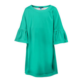 Детское платье 3D с принтом Бискайский зеленый без рисунка в Новосибирске, 100% полиэстер | прямой силуэт, чуть расширенный к низу. Круглая горловина, на рукавах — воланы | Тематика изображения на принте: 2020 года | biscay | biscay green | panton vesna | pantone | бирюзовый | бискайский залив | бискайский зеленый | весна лето | зеленый | модные цвета | цвет 2020 года