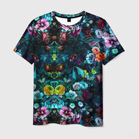 Мужская футболка 3D с принтом Ночной сад в Новосибирске, 100% полиэфир | прямой крой, круглый вырез горловины, длина до линии бедер | бабочка | весенняя | весна | космос | красота | лето | мем | океан | орхидея | птичка | роза | романтика | с бабочками | сад | сирень | тюльпан | фиалка | цветок | цветы
