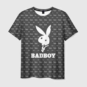 Мужская футболка 3D с принтом BADBOY (плохой мальчик) в Новосибирске, 100% полиэфир | прямой крой, круглый вырез горловины, длина до линии бедер | erotic | femdom | love | playboy | для влюбленных | любовь | плейбой | подарок любви | поцелуй | романтика | садо мазо | свидание | страсть | фемдом 