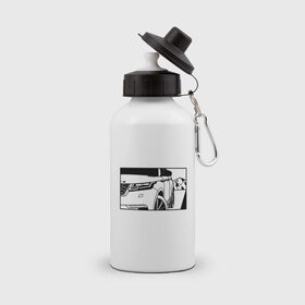 Бутылка спортивная с принтом Range Rover Evoque Черно-белый в Новосибирске, металл | емкость — 500 мл, в комплекте две пластиковые крышки и карабин для крепления | range rover evoque | горы | дорога | иллюстрация | колеса | машина | фары | черно белый