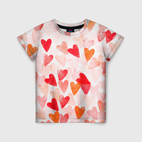 Детская футболка 3D с принтом Ванильные сердечки в Новосибирске, 100% гипоаллергенный полиэфир | прямой крой, круглый вырез горловины, длина до линии бедер, чуть спущенное плечо, ткань немного тянется | Тематика изображения на принте: 14 февраля | 8 марта | love | девочки | день святого валентина | женская | любовь | подружке | сердечки