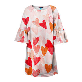 Детское платье 3D с принтом Ванильные сердечки в Новосибирске, 100% полиэстер | прямой силуэт, чуть расширенный к низу. Круглая горловина, на рукавах — воланы | Тематика изображения на принте: 14 февраля | 8 марта | love | девочки | день святого валентина | женская | любовь | подружке | сердечки