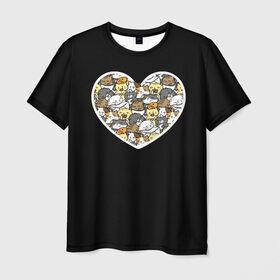 Мужская футболка 3D с принтом Сердце из котят в Новосибирске, 100% полиэфир | прямой крой, круглый вырез горловины, длина до линии бедер | Тематика изображения на принте: 14 февраля | день влюбленных | домашние животные | звери | киса | кот | котят | кошка | кошки | любовь | сердечко | сердце | черная