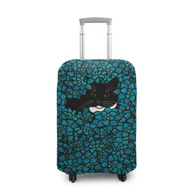 Чехол для чемодана 3D с принтом Чёрная киса в Новосибирске, 86% полиэфир, 14% спандекс | двустороннее нанесение принта, прорези для ручек и колес | домашние животные | звери | киса | кисуля | кот | коты | кошка | кошки | синяя | цветочки | цветы | черный кот
