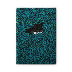 Обложка для автодокументов с принтом Чёрная киса в Новосибирске, натуральная кожа |  размер 19,9*13 см; внутри 4 больших “конверта” для документов и один маленький отдел — туда идеально встанут права | Тематика изображения на принте: домашние животные | звери | киса | кисуля | кот | коты | кошка | кошки | синяя | цветочки | цветы | черный кот