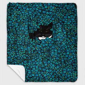 Плед с рукавами с принтом Чёрная киса в Новосибирске, 100% полиэстер | Закругленные углы, все края обработаны. Ткань не мнется и не растягивается. Размер 170*145 | домашние животные | звери | киса | кисуля | кот | коты | кошка | кошки | синяя | цветочки | цветы | черный кот