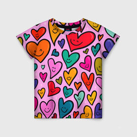 Детская футболка 3D с принтом Сердечко Смайл в Новосибирске, 100% гипоаллергенный полиэфир | прямой крой, круглый вырез горловины, длина до линии бедер, чуть спущенное плечо, ткань немного тянется | 14 february | 14 февраля | dvalday2021 | h | heart | love day | valentines day | валентин | день валентина | день влюбленных | день святого | день святого валентина | любовь | праздник | сердечко | сердце | февраль
