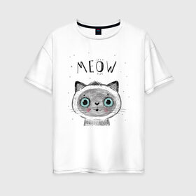 Женская футболка хлопок Oversize с принтом Котик в Новосибирске, 100% хлопок | свободный крой, круглый ворот, спущенный рукав, длина до линии бедер
 | кот | кошка | мяу | полосатый | хвостатый