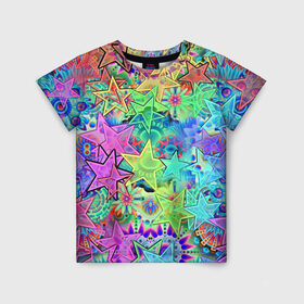 Детская футболка 3D с принтом Цветные звезды в Новосибирске, 100% гипоаллергенный полиэфир | прямой крой, круглый вырез горловины, длина до линии бедер, чуть спущенное плечо, ткань немного тянется | kaleidoscope | pattern | polyscape | space | textures | tie dye | абстракт | волны | вселенная | геометрия | звезды | каледоскоп | космос | паттерн | полигон | полискейп | природа | разводы | тай дай | текстура | текстуры | узор