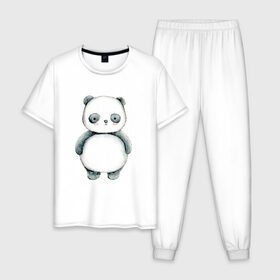 Мужская пижама хлопок с принтом Панда в Новосибирске, 100% хлопок | брюки и футболка прямого кроя, без карманов, на брюках мягкая резинка на поясе и по низу штанин
 | косолапый | медведь | медвежонок | черно белый