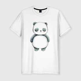 Мужская футболка хлопок Slim с принтом Панда в Новосибирске, 92% хлопок, 8% лайкра | приталенный силуэт, круглый вырез ворота, длина до линии бедра, короткий рукав | косолапый | медведь | медвежонок | черно белый