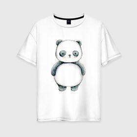Женская футболка хлопок Oversize с принтом Панда в Новосибирске, 100% хлопок | свободный крой, круглый ворот, спущенный рукав, длина до линии бедер
 | косолапый | медведь | медвежонок | черно белый