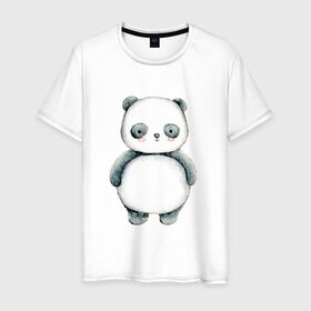 Мужская футболка хлопок с принтом Панда в Новосибирске, 100% хлопок | прямой крой, круглый вырез горловины, длина до линии бедер, слегка спущенное плечо. | косолапый | медведь | медвежонок | черно белый