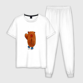 Мужская пижама хлопок с принтом Мишка в Новосибирске, 100% хлопок | брюки и футболка прямого кроя, без карманов, на брюках мягкая резинка на поясе и по низу штанин
 | дикий зверь | животное | зимняя спячка | медведь | мишка