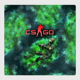 Магнитный плакат 3Х3 с принтом CS GO Green rage в Новосибирске, Полимерный материал с магнитным слоем | 9 деталей размером 9*9 см | Тематика изображения на принте: counter strike | cs go | дым | зелёный | контра | кс го