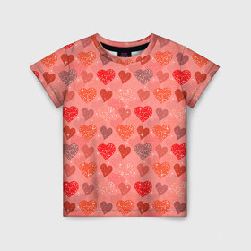 Детская футболка 3D с принтом Сердечки в Новосибирске, 100% гипоаллергенный полиэфир | прямой крой, круглый вырез горловины, длина до линии бедер, чуть спущенное плечо, ткань немного тянется | 14 февраля | 8 марта | love | девочки | день святого валентина | женская | любовь | подружке | сердечки