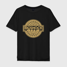 Мужская футболка хлопок Oversize с принтом Bioshock Golden Logo в Новосибирске, 100% хлопок | свободный крой, круглый ворот, “спинка” длиннее передней части | Тематика изображения на принте: bioshock infinite | little sister | биошок | большой папочка | винтаж | ретро | сестра