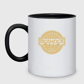 Кружка двухцветная с принтом Bioshock Golden Logo в Новосибирске, керамика | объем — 330 мл, диаметр — 80 мм. Цветная ручка и кайма сверху, в некоторых цветах — вся внутренняя часть | Тематика изображения на принте: bioshock infinite | little sister | биошок | большой папочка | винтаж | ретро | сестра