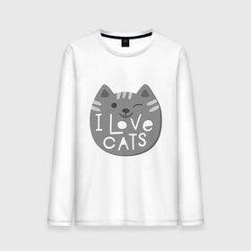 Мужской лонгслив хлопок с принтом I love cats в Новосибирске, 100% хлопок |  | Тематика изображения на принте: animal | cat | i love cats | животное | зверь | кот | кошка | надписи | я люблю кошек