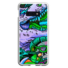 Чехол для Samsung S10E с принтом Рекс динозавр в Новосибирске, Силикон | Область печати: задняя сторона чехла, без боковых панелей | динозавры | инопланетянин | космос | монстры | существа | тираннозавр