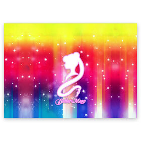 Поздравительная открытка с принтом Sailor Moon в Новосибирске, 100% бумага | плотность бумаги 280 г/м2, матовая, на обратной стороне линовка и место для марки
 | ami | girl | mizuno | moon | sailor | tsukino | usagi | ами | банни | волшебница | девушка | малышка | махо сёдзё | мидзуно | минако | мун | рэй | сейлор | усаги | хино | цукино | чибиуса