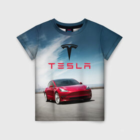 Детская футболка 3D с принтом Tesla Model 3 в Новосибирске, 100% гипоаллергенный полиэфир | прямой крой, круглый вырез горловины, длина до линии бедер, чуть спущенное плечо, ткань немного тянется | 3 | america | auto | car | electric | elon | model | motors | musk | tesla | usa | vehicle | авто | америка | илон | маск | модель | сша | тесла | электромобиль