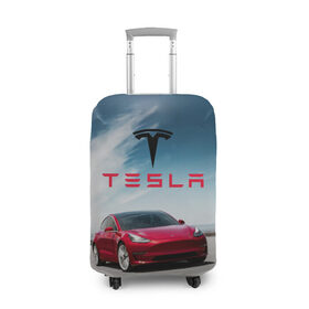 Чехол для чемодана 3D с принтом Tesla Model 3 в Новосибирске, 86% полиэфир, 14% спандекс | двустороннее нанесение принта, прорези для ручек и колес | 3 | america | auto | car | electric | elon | model | motors | musk | tesla | usa | vehicle | авто | америка | илон | маск | модель | сша | тесла | электромобиль