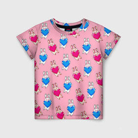 Детская футболка 3D с принтом Love Bunny в Новосибирске, 100% гипоаллергенный полиэфир | прямой крой, круглый вырез горловины, длина до линии бедер, чуть спущенное плечо, ткань немного тянется | 14 февраля | baby | bunny | kawaii | love | love is | love you | rabbit | валентинка | влюбленные | девушка | жена | животные | зайчики | заяц | игрушка | кавайный | кролик | лучшая | любимая | люблю | любовь | малыш | подарок