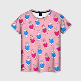 Женская футболка 3D с принтом Love Bunny в Новосибирске, 100% полиэфир ( синтетическое хлопкоподобное полотно) | прямой крой, круглый вырез горловины, длина до линии бедер | 14 февраля | baby | bunny | kawaii | love | love is | love you | rabbit | валентинка | влюбленные | девушка | жена | животные | зайчики | заяц | игрушка | кавайный | кролик | лучшая | любимая | люблю | любовь | малыш | подарок