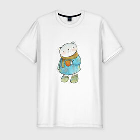 Мужская футболка хлопок Slim с принтом Медвежонок в Новосибирске, 92% хлопок, 8% лайкра | приталенный силуэт, круглый вырез ворота, длина до линии бедра, короткий рукав | берлога | зимняя спячка | мед | медведь | медвежонок | мишка