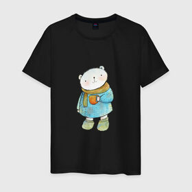 Мужская футболка хлопок с принтом Медвежонок в Новосибирске, 100% хлопок | прямой крой, круглый вырез горловины, длина до линии бедер, слегка спущенное плечо. | берлога | зимняя спячка | мед | медведь | медвежонок | мишка