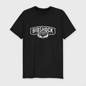 Мужская футболка хлопок Slim с принтом Bioshock Infinite Logo в Новосибирске, 92% хлопок, 8% лайкра | приталенный силуэт, круглый вырез ворота, длина до линии бедра, короткий рукав | big daddy | bioshock infinite | little sister | биошок | большой папочка | винтаж | ретро | сестра