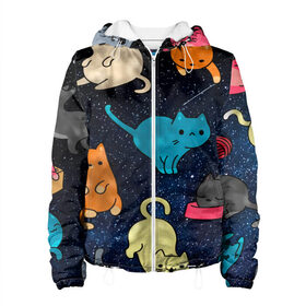 Женская куртка 3D с принтом Космические котики в Новосибирске, ткань верха — 100% полиэстер, подклад — флис | прямой крой, подол и капюшон оформлены резинкой с фиксаторами, два кармана без застежек по бокам, один большой потайной карман на груди. Карман на груди застегивается на липучку | cat | cats | cosmos | kitten | mem | memes | rose | roses | глаза | глазки | киска | космос | кот | котёнок | котик | котики | котэ | котята | кошак | кошка | кошки | красивая | мем | мемчики | милая | прикольная | розы | светлая