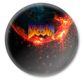 Значок с принтом DOOM MARS в Новосибирске,  металл | круглая форма, металлическая застежка в виде булавки | doom | doom eternal | game | tegunvteg | демоны | дум | думгай | игры | марс | планета