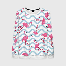 Мужской свитшот 3D с принтом Фламинго | Волны в Новосибирске, 100% полиэстер с мягким внутренним слоем | круглый вырез горловины, мягкая резинка на манжетах и поясе, свободная посадка по фигуре | birds | drawing | fashion | feathers | flamingo | graphics | illustration | pink | stand | style | wings | youth | графика | иллюстрация | картинка | клюв | красивые | крылья | мода | молодежная | перья | птицы | рисунок | розовый | стиль | стоят