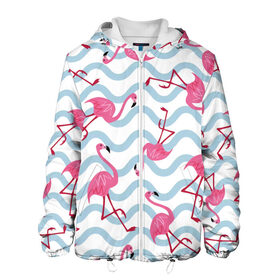 Мужская куртка 3D с принтом Фламинго | Волны в Новосибирске, ткань верха — 100% полиэстер, подклад — флис | прямой крой, подол и капюшон оформлены резинкой с фиксаторами, два кармана без застежек по бокам, один большой потайной карман на груди. Карман на груди застегивается на липучку | birds | drawing | fashion | feathers | flamingo | graphics | illustration | pink | stand | style | wings | youth | графика | иллюстрация | картинка | клюв | красивые | крылья | мода | молодежная | перья | птицы | рисунок | розовый | стиль | стоят
