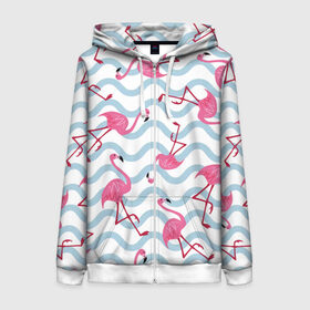 Женская толстовка 3D на молнии с принтом Фламинго | Волны в Новосибирске, 100% полиэстер | длина до линии бедра, манжеты и пояс оформлены мягкой тканевой резинкой, двухслойный капюшон со шнурком для регулировки, спереди молния, по бокам два кармана | birds | drawing | fashion | feathers | flamingo | graphics | illustration | pink | stand | style | wings | youth | графика | иллюстрация | картинка | клюв | красивые | крылья | мода | молодежная | перья | птицы | рисунок | розовый | стиль | стоят