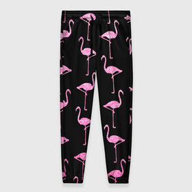 Женские брюки 3D с принтом Фламинго | Чёрная в Новосибирске, полиэстер 100% | прямой крой, два кармана без застежек по бокам, с мягкой трикотажной резинкой на поясе и по низу штанин. В поясе для дополнительного комфорта — широкие завязки | birds | drawing | fashion | feathers | flamingo | graphics | illustration | pink | stand | style | wings | youth | графика | иллюстрация | картинка | клюв | красивые | крылья | мода | молодежная | перья | птицы | рисунок | розовый | стиль | стоят